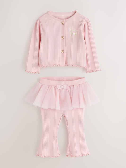 Dsiney Kidz - Baker by Ted Baker Pale Pink 2 Piece Mesh Tutu Top & Flare Leggings Set image 1