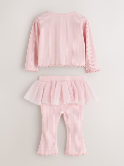 Dsiney Kidz - Baker by Ted Baker Pale Pink 2 Piece Mesh Tutu Top & Flare Leggings Set image 2