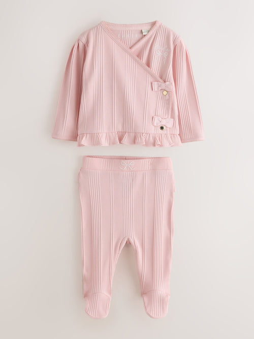 Dsiney Kidz - Baker by Ted Baker Pink Frill Wrap-Over Top & Footed Legging Set 2 Piece image 1
