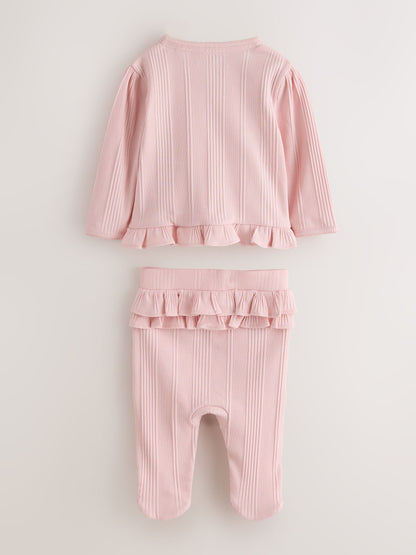 Dsiney Kidz - Baker by Ted Baker Pink Frill Wrap-Over Top & Footed Legging Set 2 Piece image 2