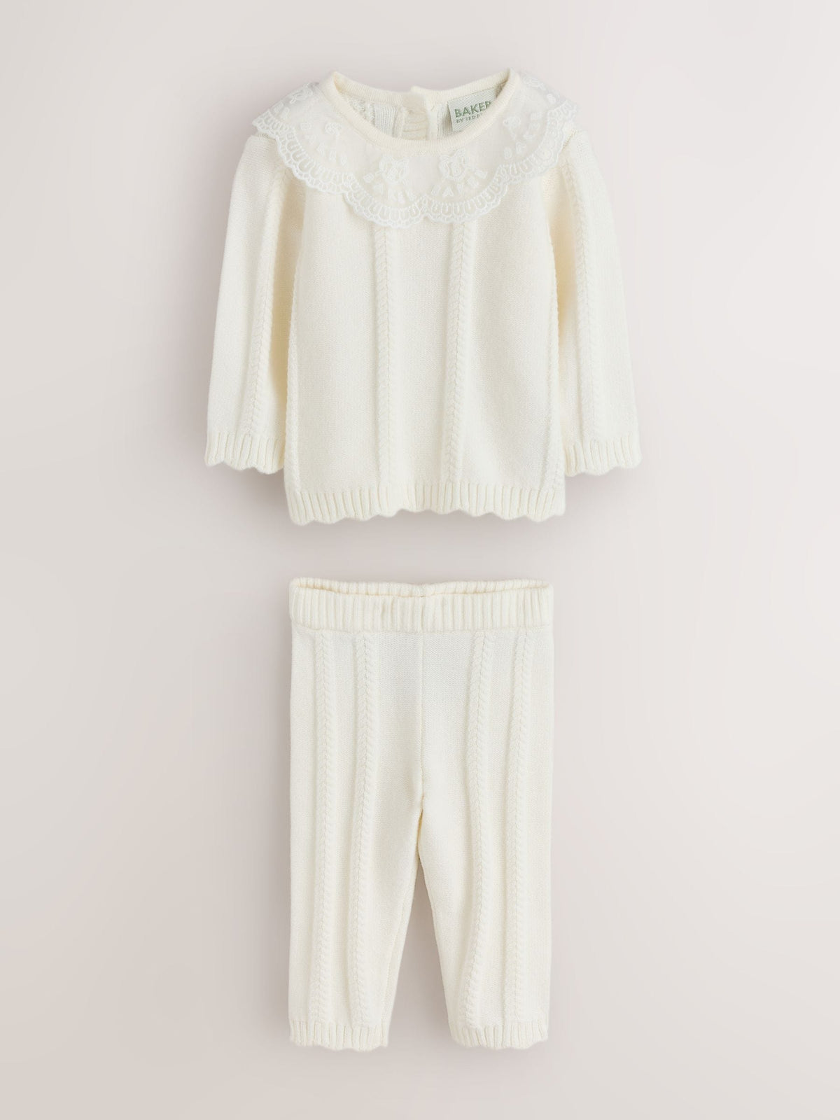 Baker by Ted Baker Cream 2 Piece Organza Collared Cable Knit Set - image 1