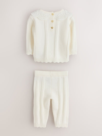 Baker by Ted Baker Cream 2 Piece Organza Collared Cable Knit Set - image 2