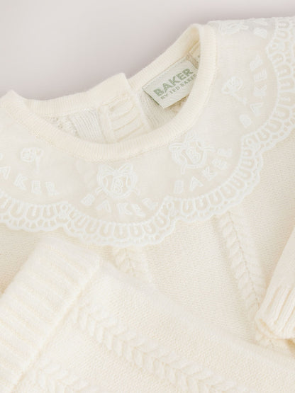 Baker by Ted Baker Cream 2 Piece Organza Collared Cable Knit Set - image 4