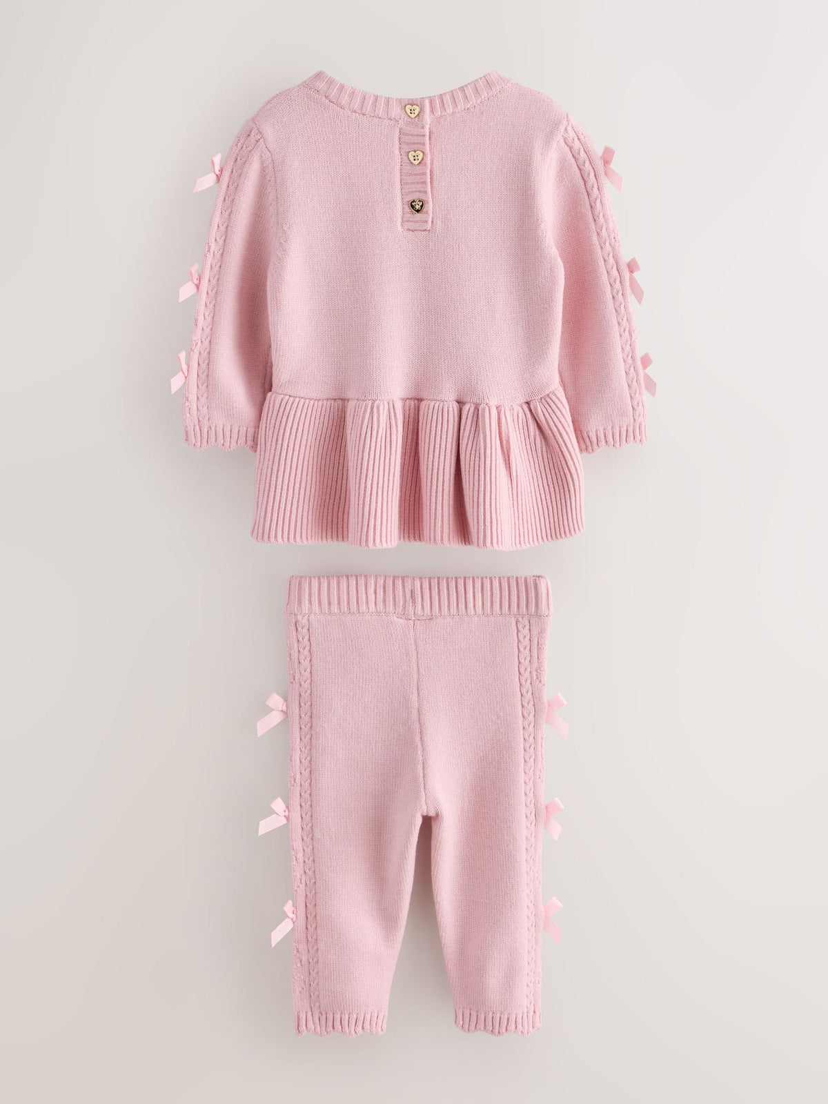 Baker by Ted Baker Pale Pink Knitted Bow Peplum Top & Leggings Set 2 Piece - image 2