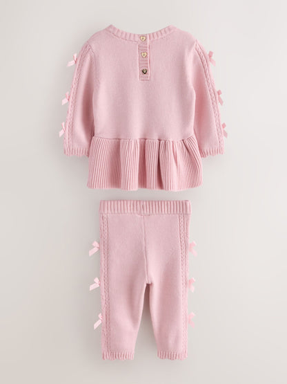 Baker by Ted Baker Pale Pink Knitted Bow Peplum Top & Leggings Set 2 Piece - image 2
