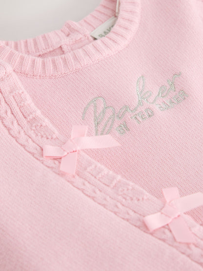 Baker by Ted Baker Pale Pink Knitted Bow Peplum Top & Leggings Set 2 Piece - image 4