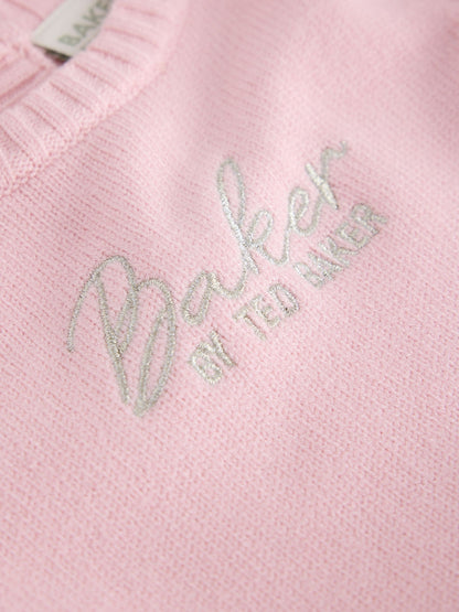 Baker by Ted Baker Pale Pink Knitted Bow Peplum Top & Leggings Set 2 Piece - image 6