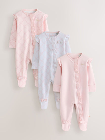 Dsiney Kidz - Baker by Ted Baker White/Pink Cotton Printed Sleepsuits 3 Pack image 1