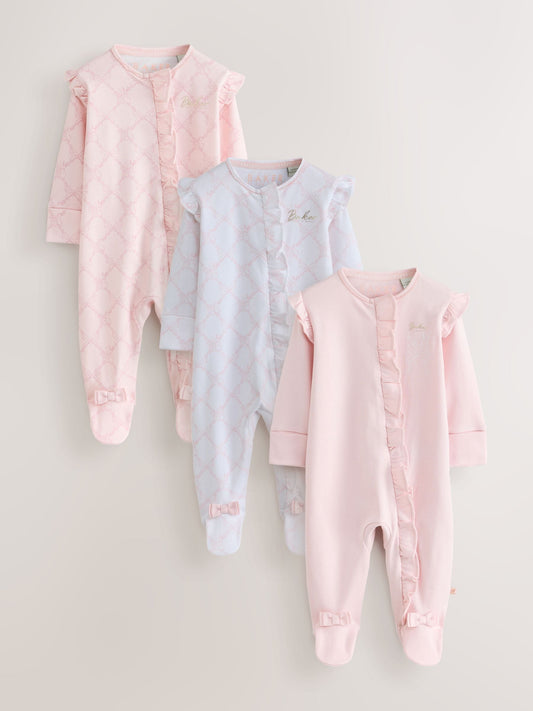 Dsiney Kidz - Baker by Ted Baker White/Pink Cotton Printed Sleepsuits 3 Pack image 1