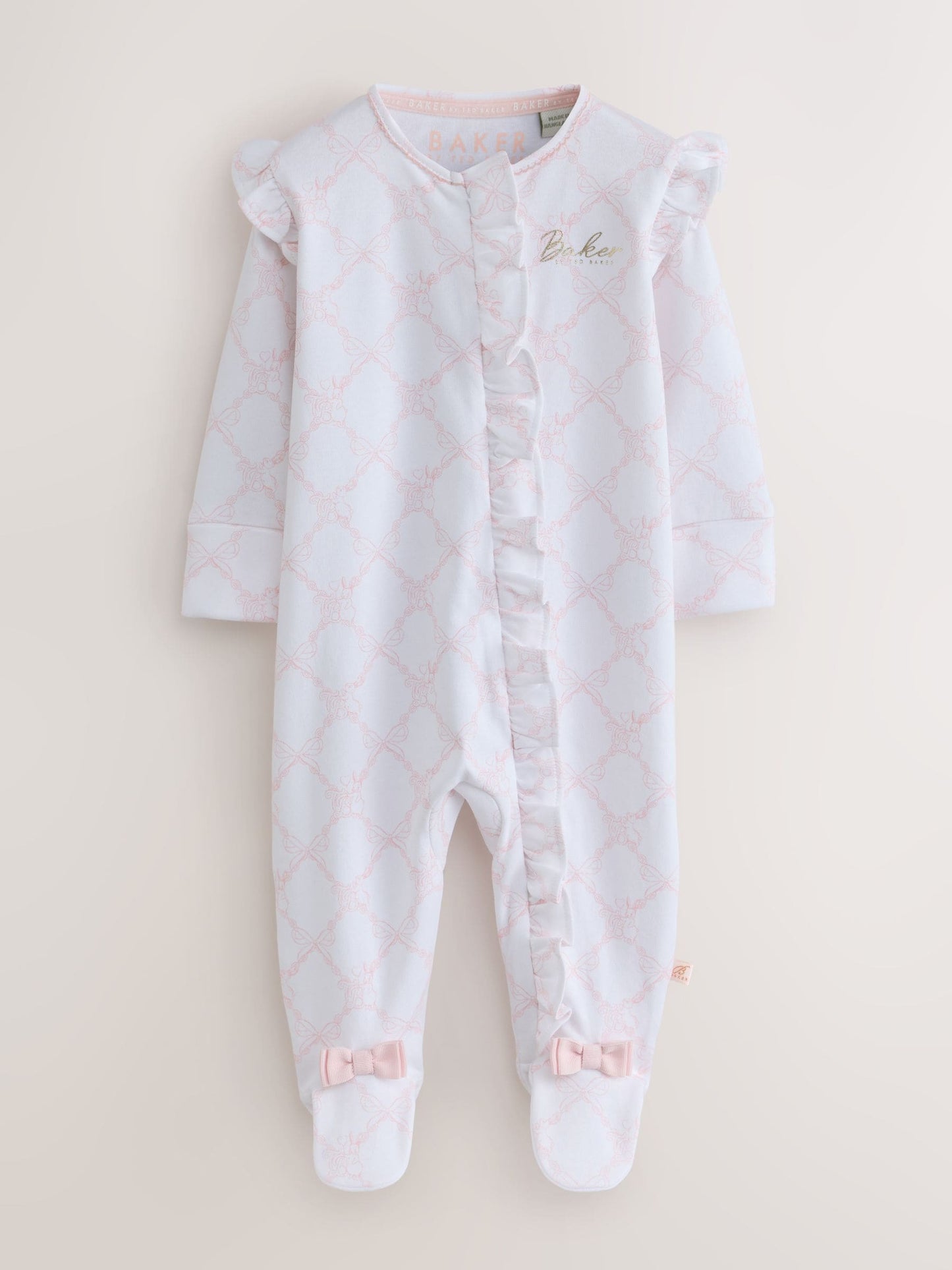 Dsiney Kidz - Baker by Ted Baker White/Pink Cotton Printed Sleepsuits 3 Pack image 2