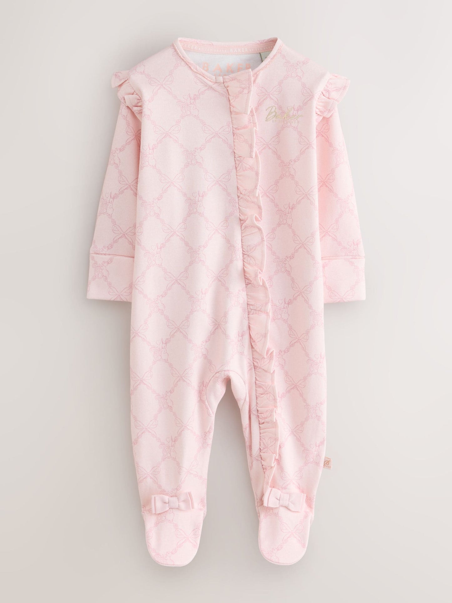 Dsiney Kidz - Baker by Ted Baker White/Pink Cotton Printed Sleepsuits 3 Pack image 3