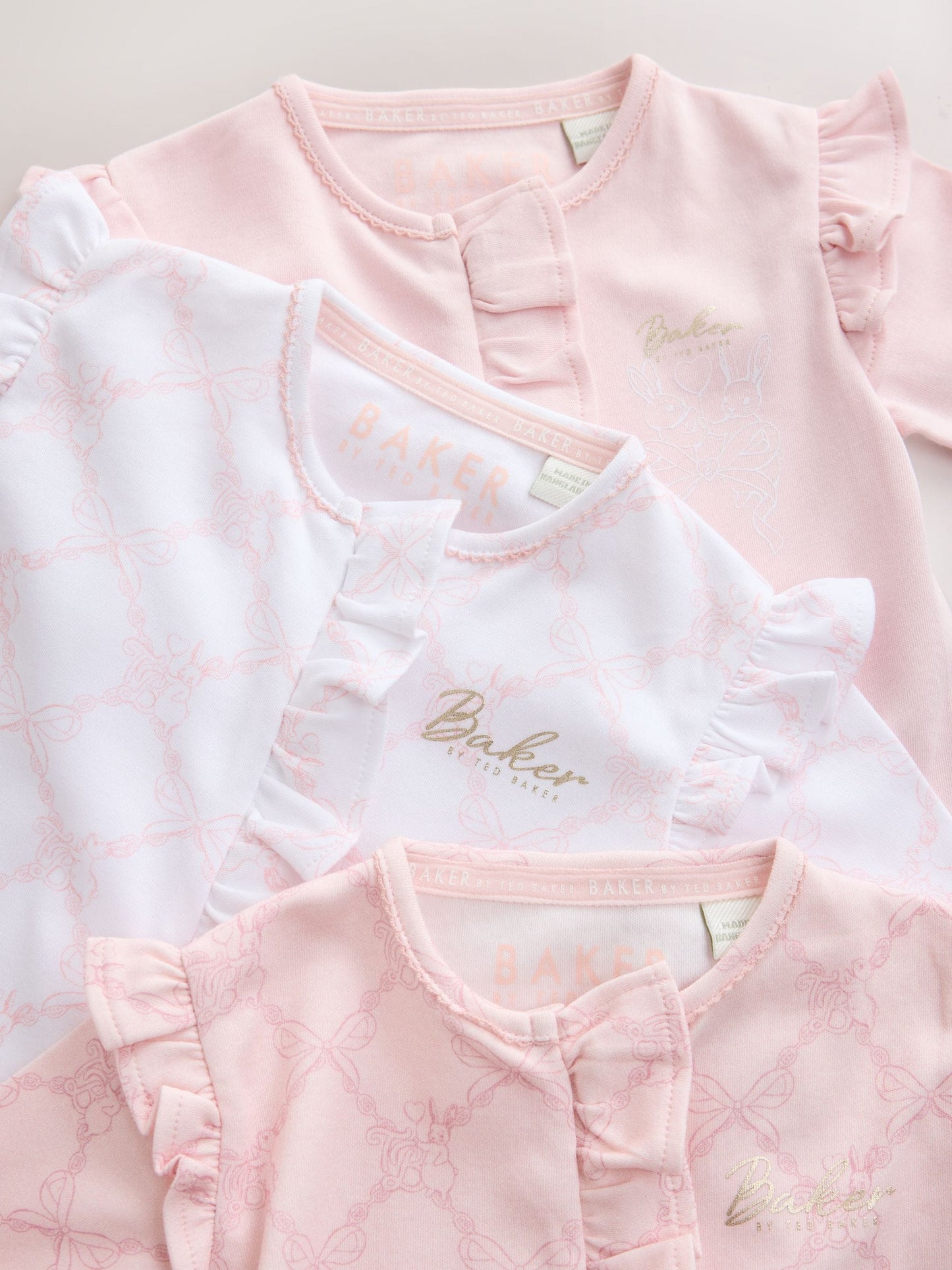 Dsiney Kidz - Baker by Ted Baker White/Pink Cotton Printed Sleepsuits 3 Pack image 6