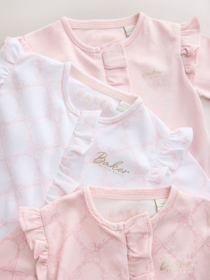 Dsiney Kidz - Baker by Ted Baker White/Pink Cotton Printed Sleepsuits 3 Pack image 6
