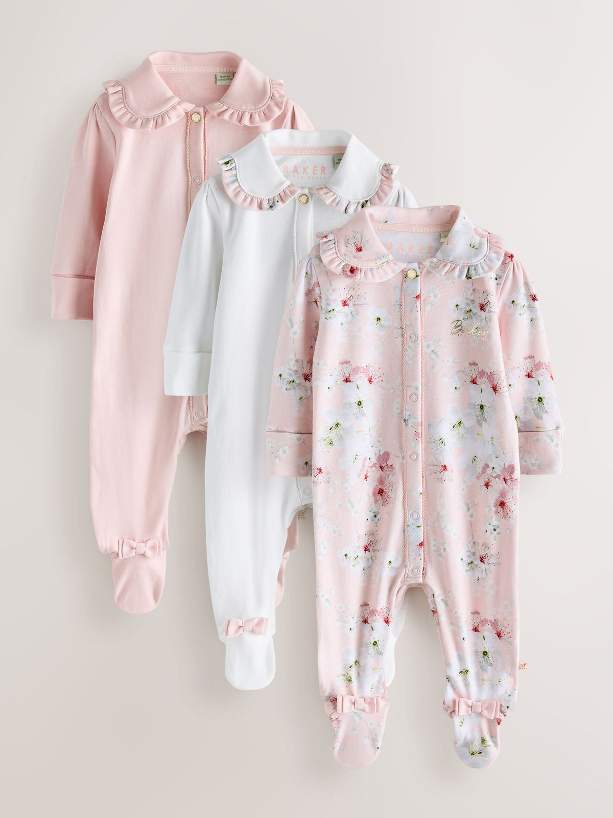 Baker by Ted Baker Pink Cotton Printed Sleepsuits 3 Pack - image 1
