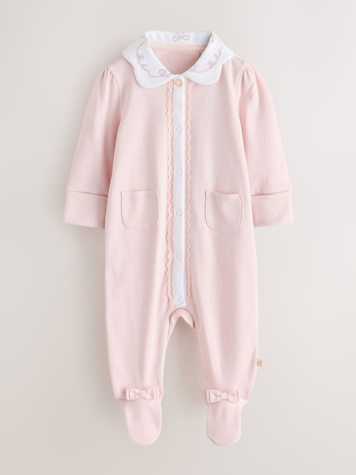 Baker by Ted Baker Pink Embroidered Collar Cotton Sleepsuit - image 1