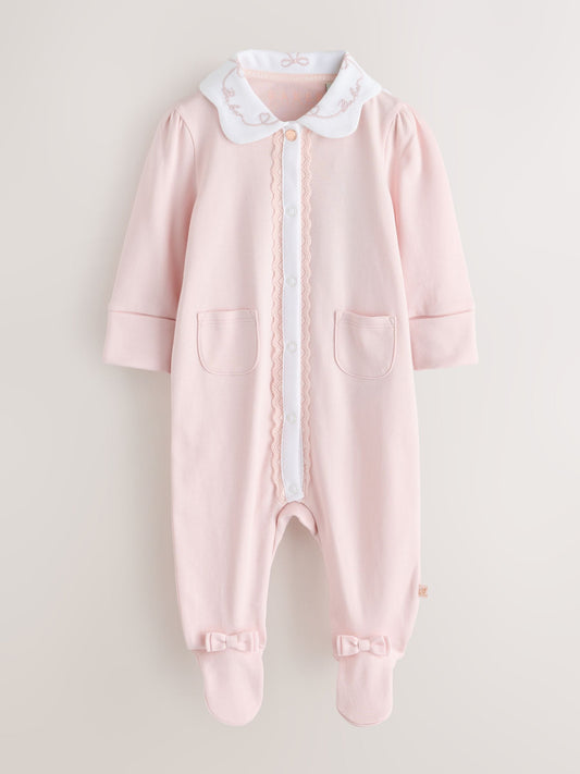 Baker by Ted Baker Pink Embroidered Collar Cotton Sleepsuit - image 1