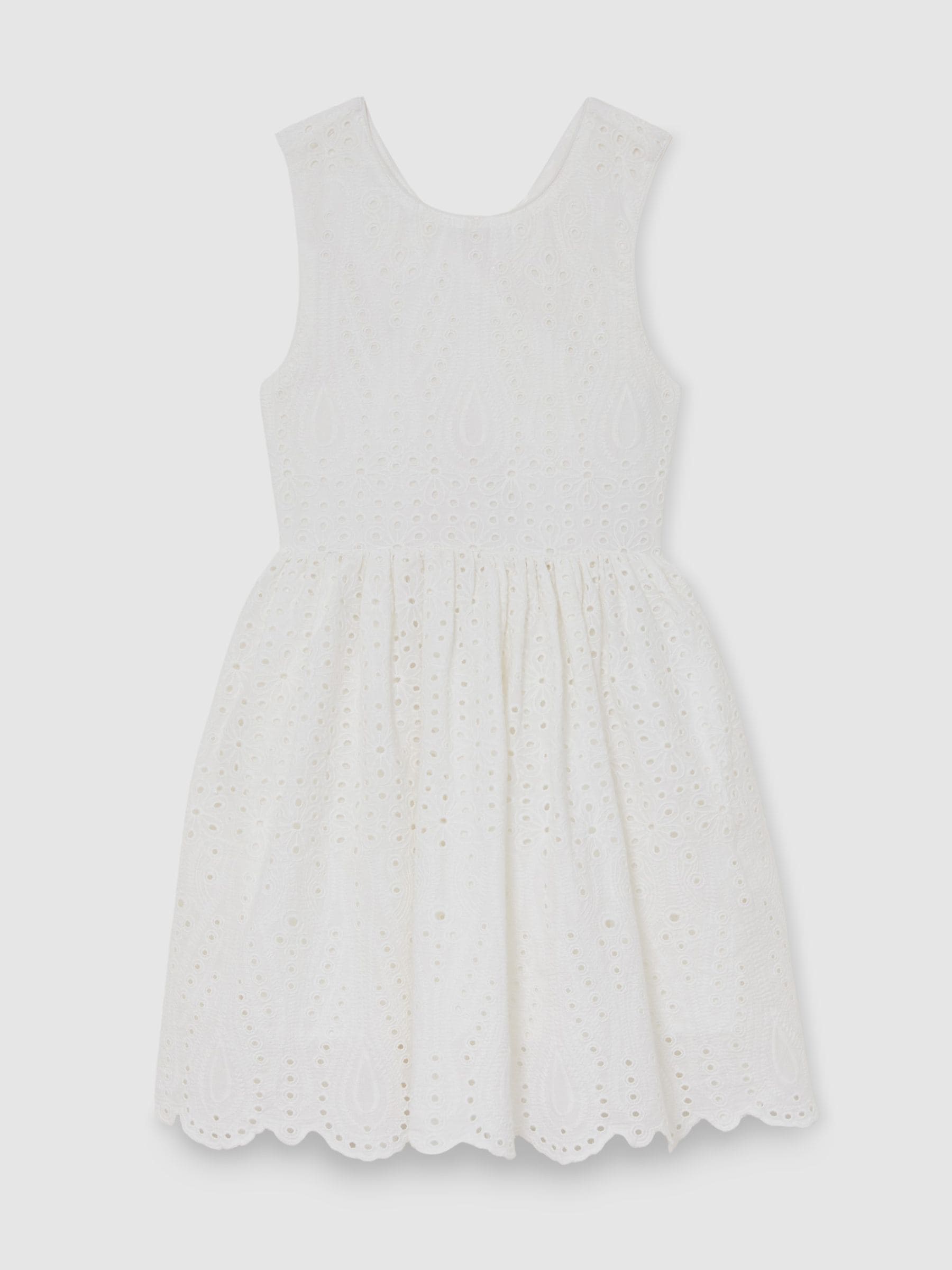 Reiss White Malia 9-13 yrs Cotton Broderie Cross-Back Dress image 2