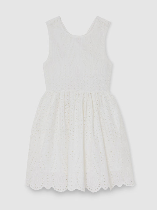 Reiss White Malia 9-13 yrs Cotton Broderie Cross-Back Dress image 2