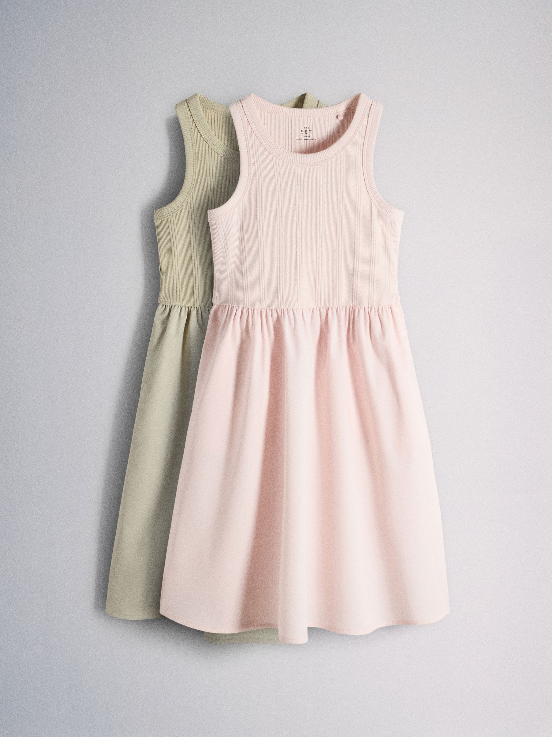 The Set 2 Pack Jersey Woven Mix Dresses Pink/Green image 2