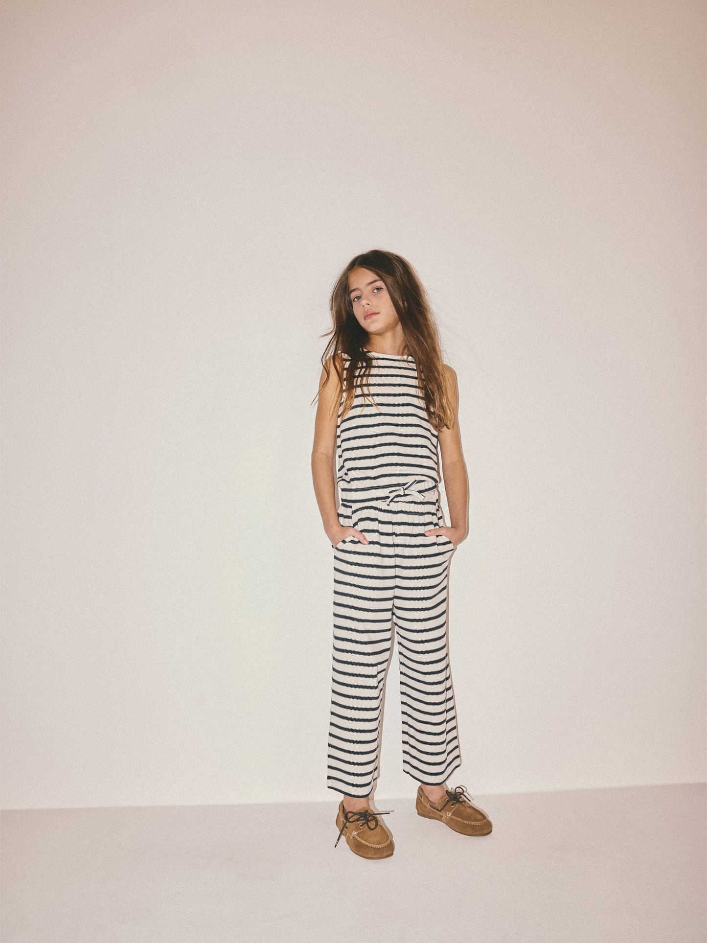 Dsiney Kidz - The Set Textured Jersey Sleeveless Bubble Top and Wide Leg Trousers Set Ecru/Navy Stripe image 1