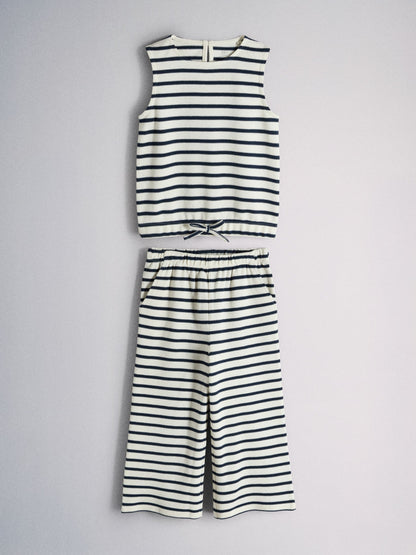 Dsiney Kidz - The Set Textured Jersey Sleeveless Bubble Top and Wide Leg Trousers Set Ecru/Navy Stripe image 2