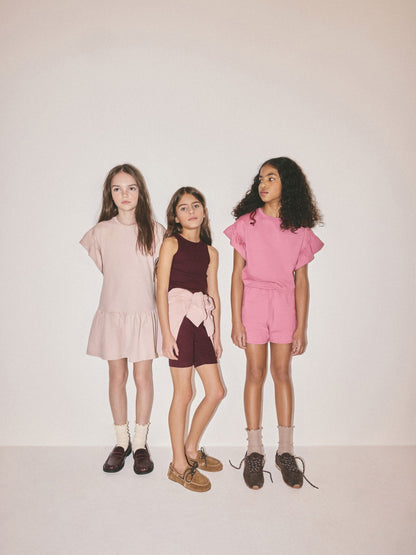 Dsiney Kidz - The Set 5 Piece Cotton Short Sleeve Frill Dress, Short Sleeve Frill T-Shirt, Jersey Short, Rib Vest and Short Set Light Pink/Pink/Purple image 2