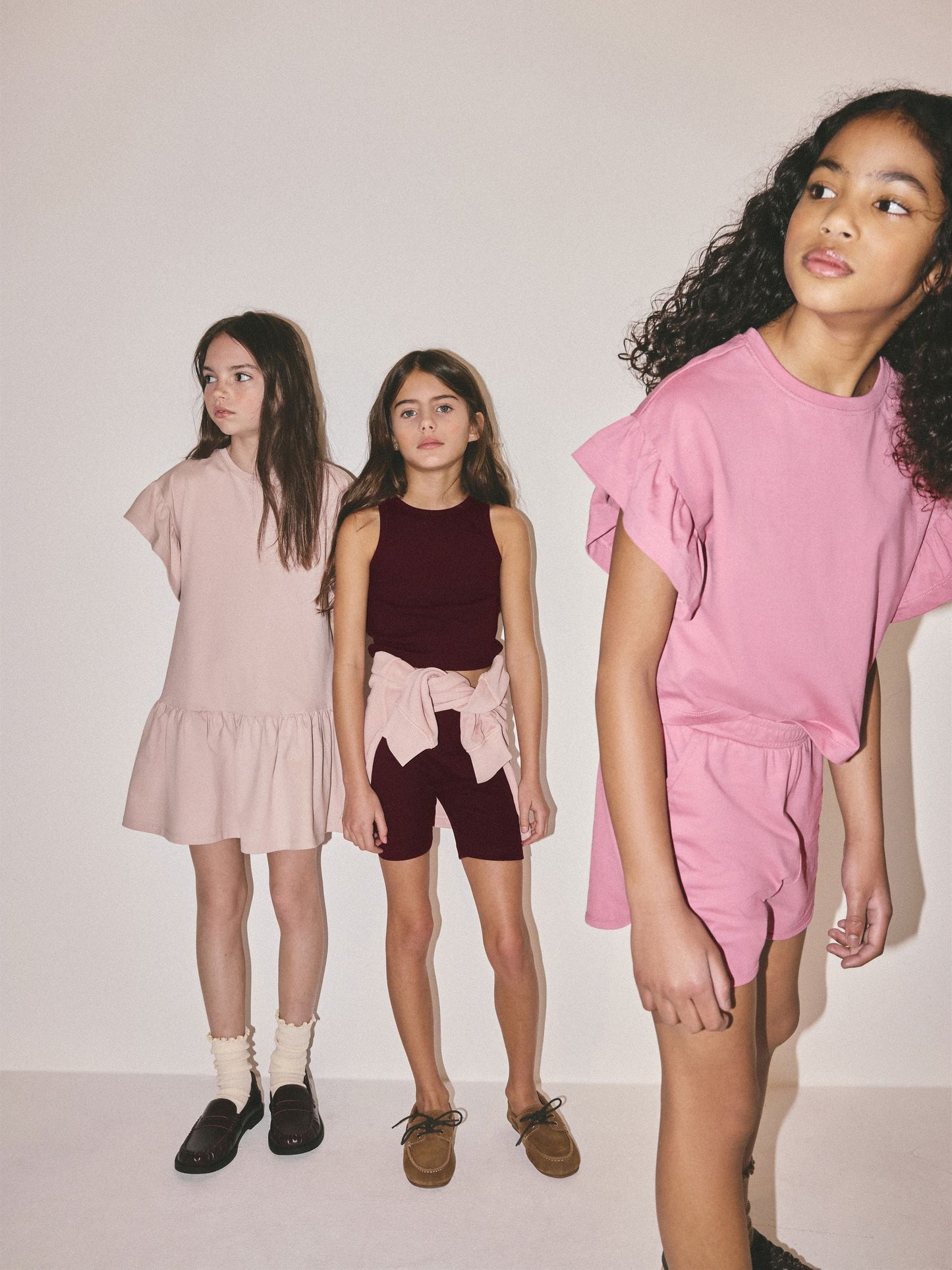 Dsiney Kidz - The Set 5 Piece Cotton Short Sleeve Frill Dress, Short Sleeve Frill T-Shirt, Jersey Short, Rib Vest and Short Set Light Pink/Pink/Purple image 3