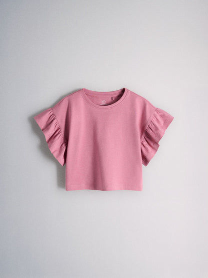 Dsiney Kidz - The Set 5 Piece Cotton Short Sleeve Frill Dress, Short Sleeve Frill T-Shirt, Jersey Short, Rib Vest and Short Set Light Pink/Pink/Purple image 4