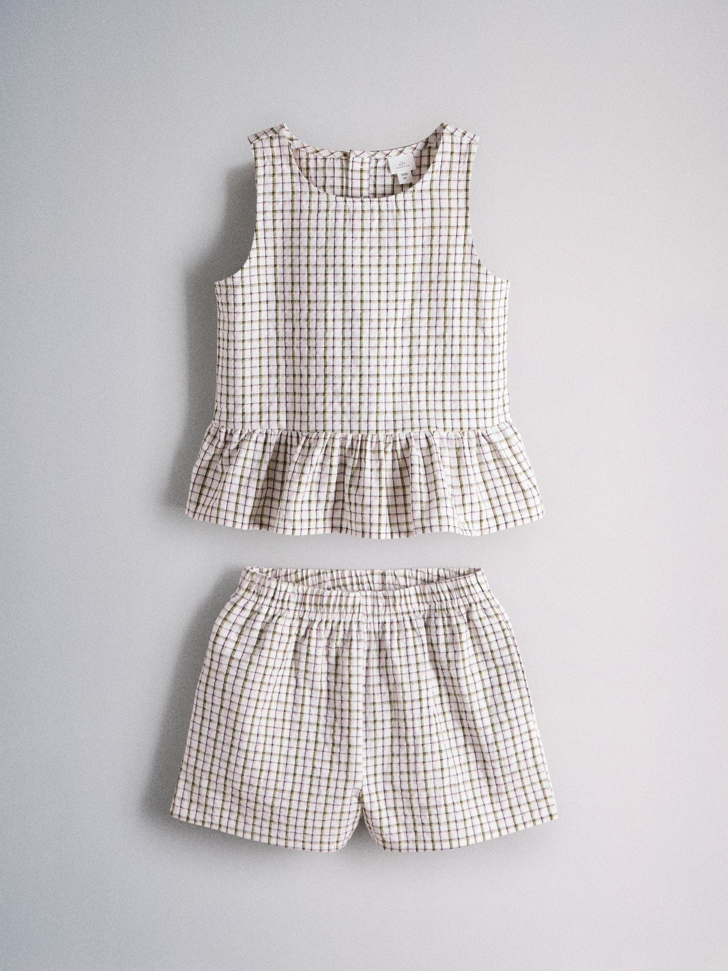 Dsiney Kidz - The Set 2 Pack Woven Peplum Sleeveless Top and Shorts Set Check/Green image 10