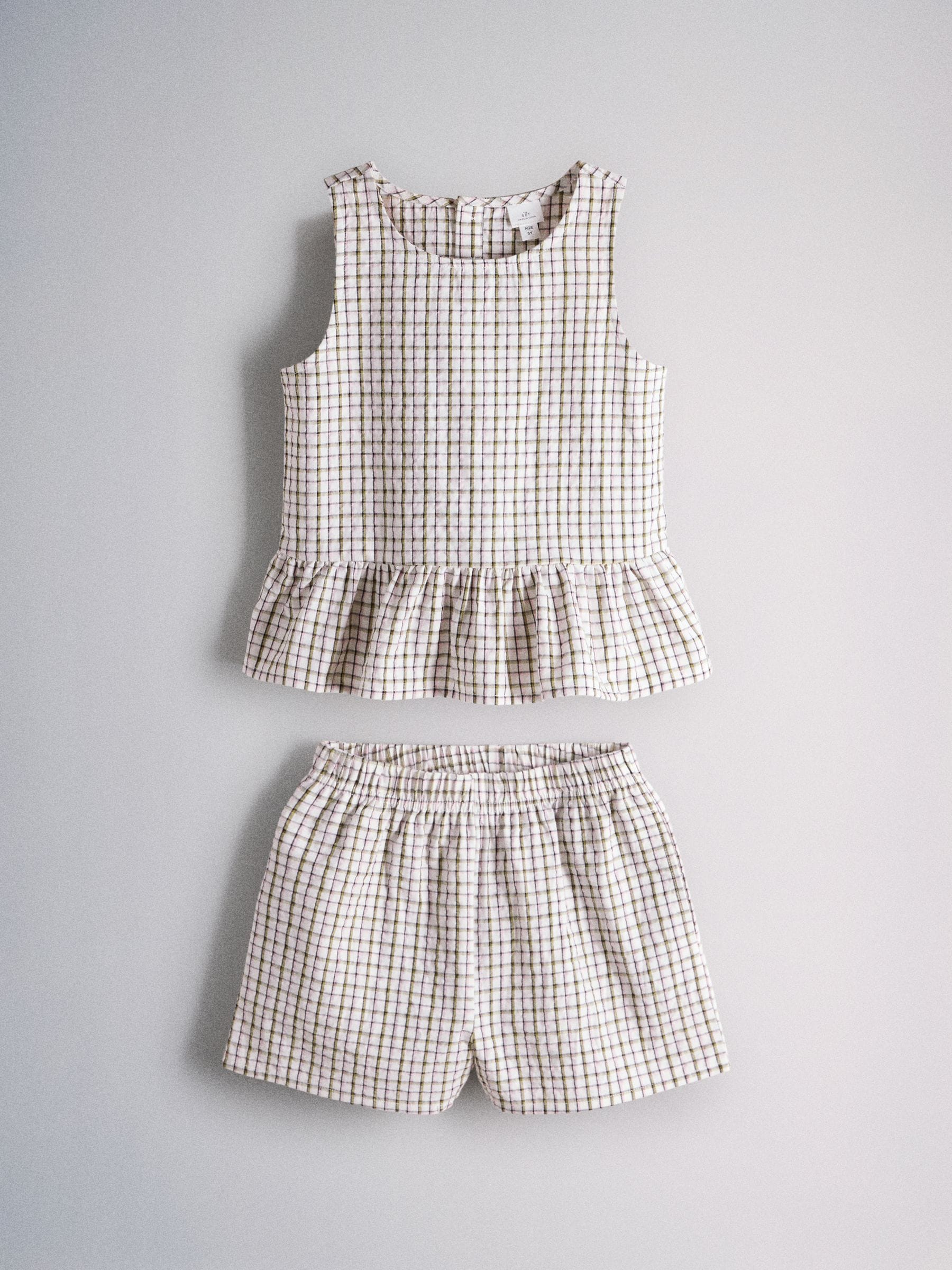 Dsiney Kidz - The Set 2 Pack Woven Peplum Sleeveless Top and Shorts Set Check/Green image 10