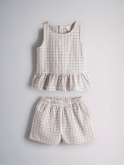 Dsiney Kidz - The Set 2 Pack Woven Peplum Sleeveless Top and Shorts Set Check/Green image 10