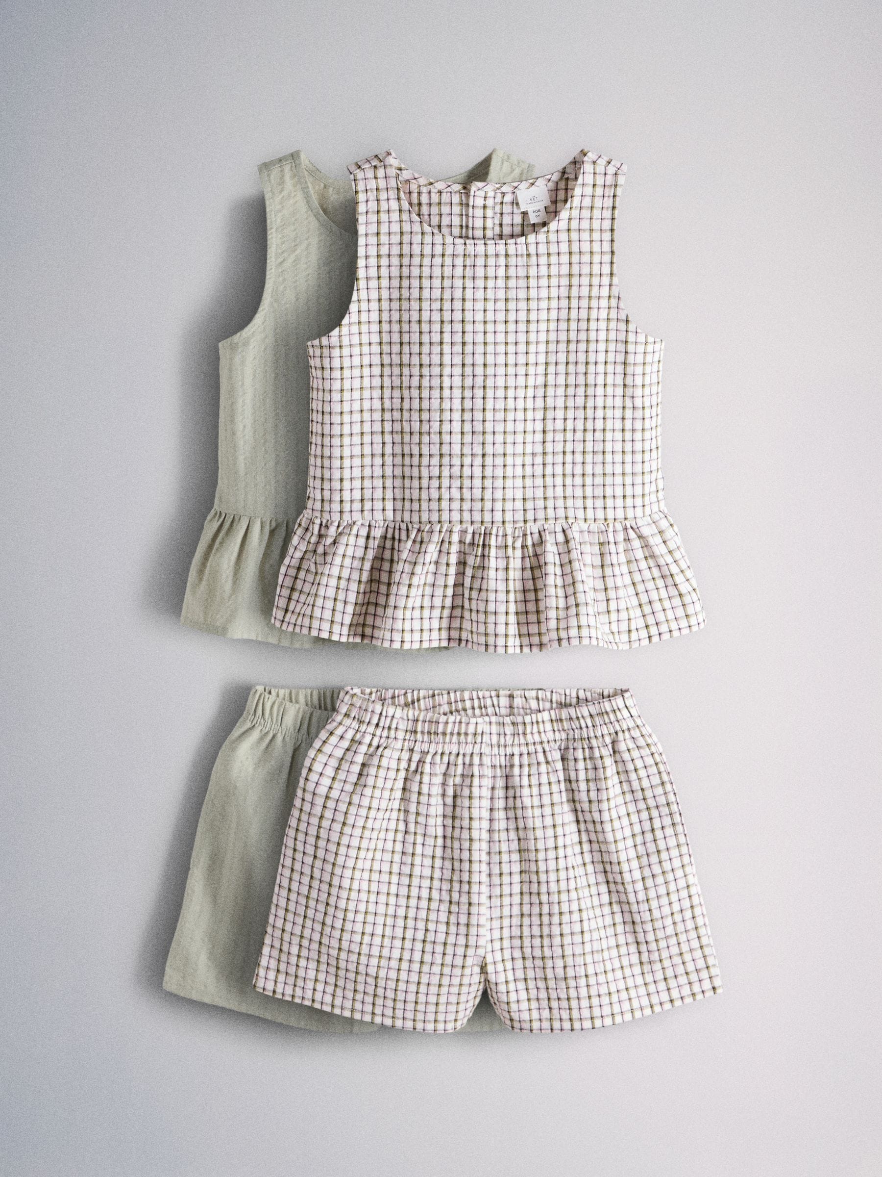 Dsiney Kidz - The Set 2 Pack Woven Peplum Sleeveless Top and Shorts Set Check/Green image 2
