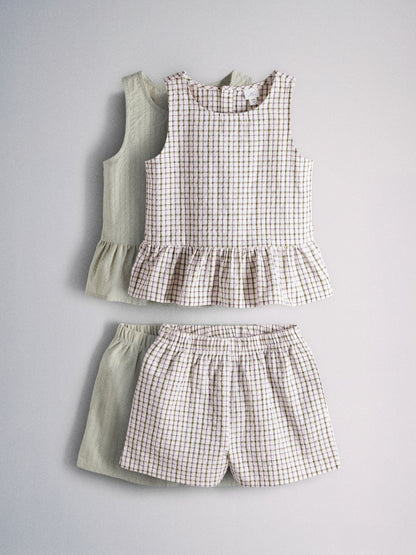 Dsiney Kidz - The Set 2 Pack Woven Peplum Sleeveless Top and Shorts Set Check/Green image 2
