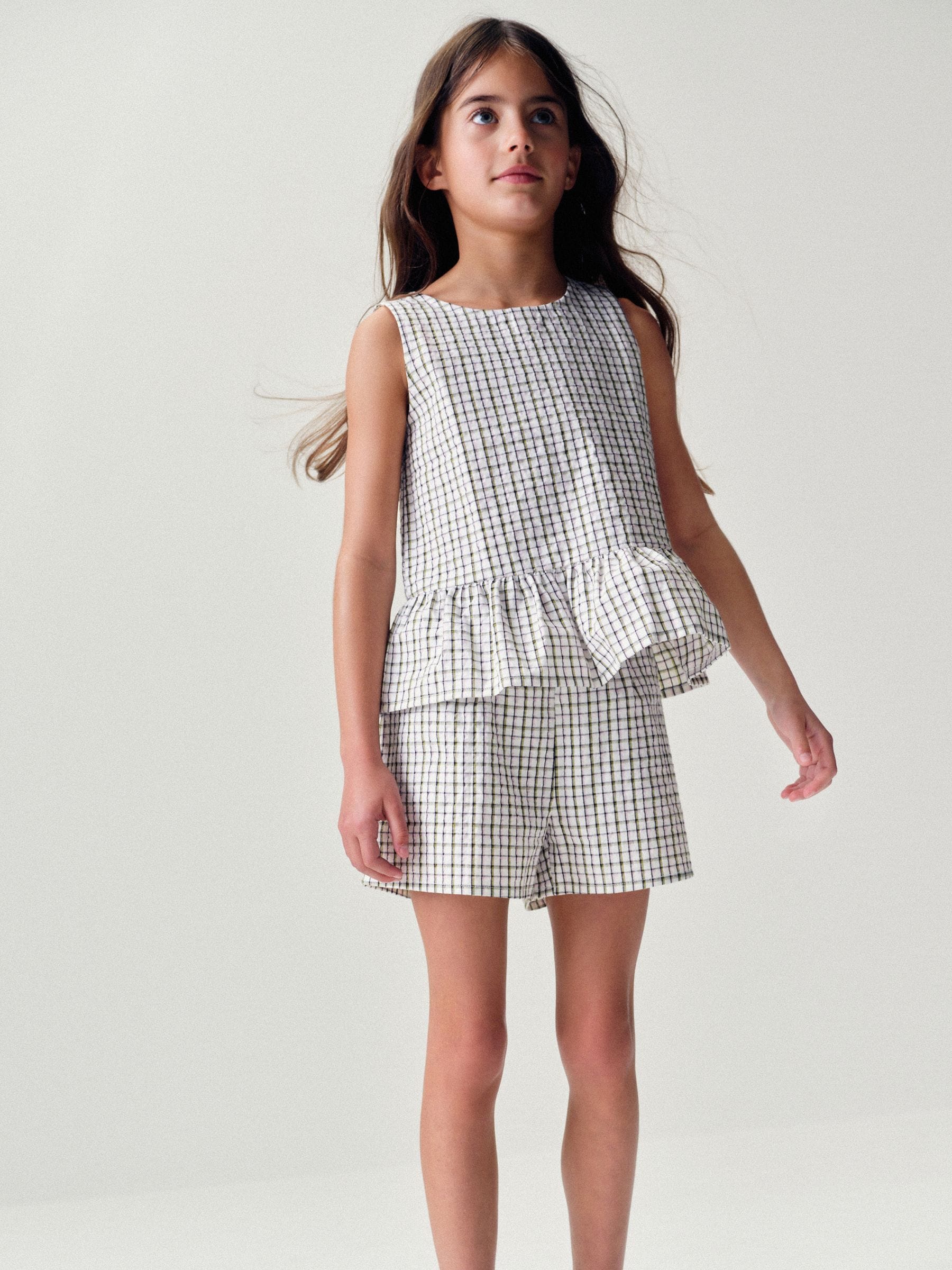 Dsiney Kidz - The Set 2 Pack Woven Peplum Sleeveless Top and Shorts Set Check/Green image 4