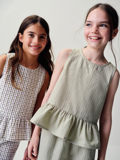 Dsiney Kidz - The Set 2 Pack Woven Peplum Sleeveless Top and Shorts Set Check/Green image 5