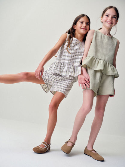 Dsiney Kidz - The Set 2 Pack Woven Peplum Sleeveless Top and Shorts Set Check/Green image 6