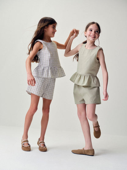 Dsiney Kidz - The Set 2 Pack Woven Peplum Sleeveless Top and Shorts Set Check/Green image 8