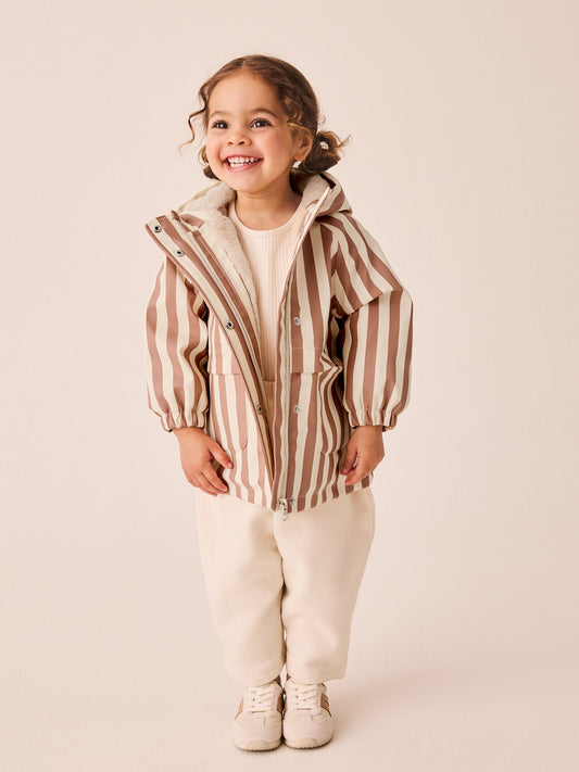 Dsiney Kidz - Rust and Cream Stripe Waterproof Faux Fur Lined Jacket (12mths-7yrs) image 2