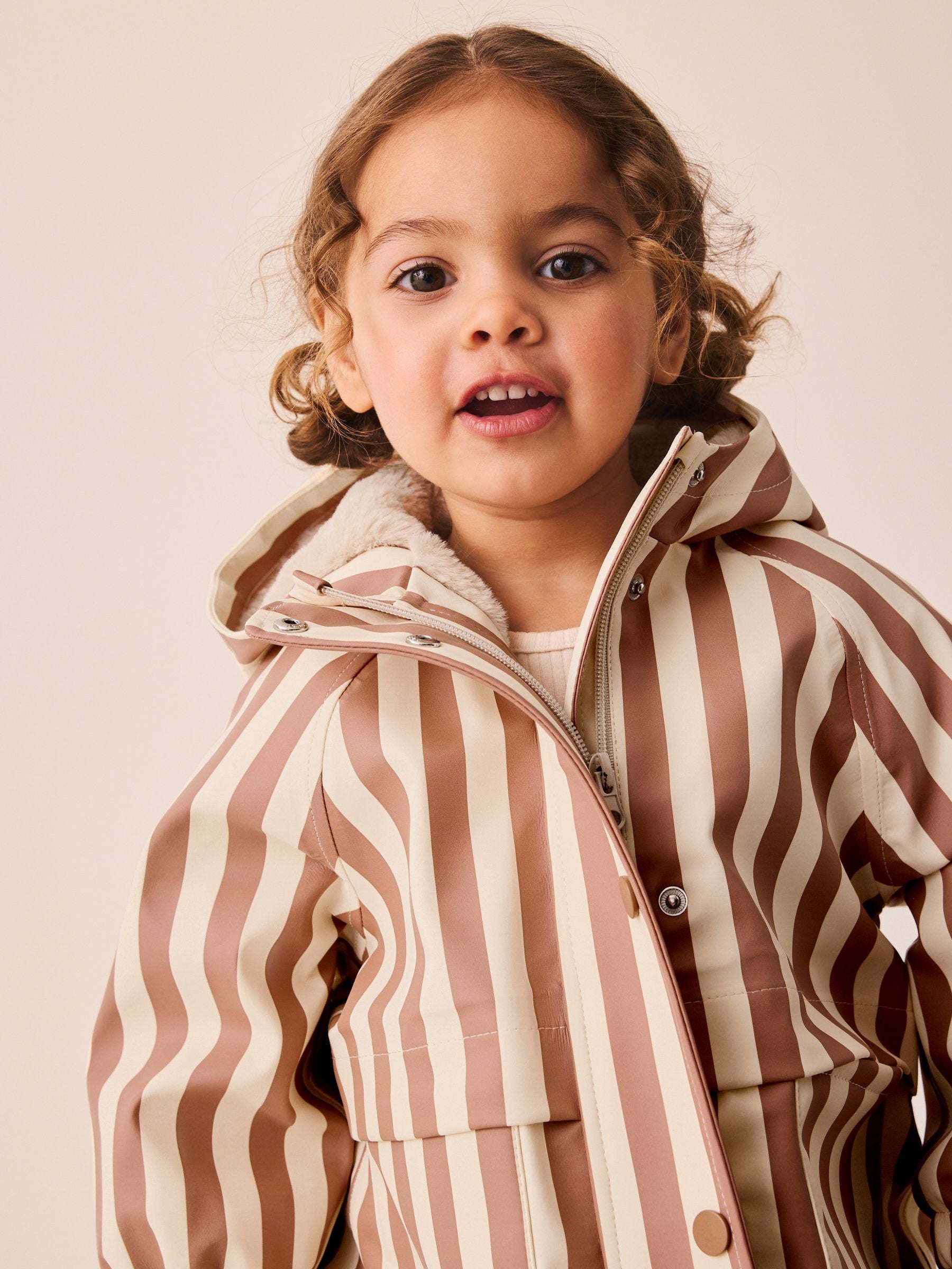 Dsiney Kidz - Rust and Cream Stripe Waterproof Faux Fur Lined Jacket (12mths-7yrs) image 5