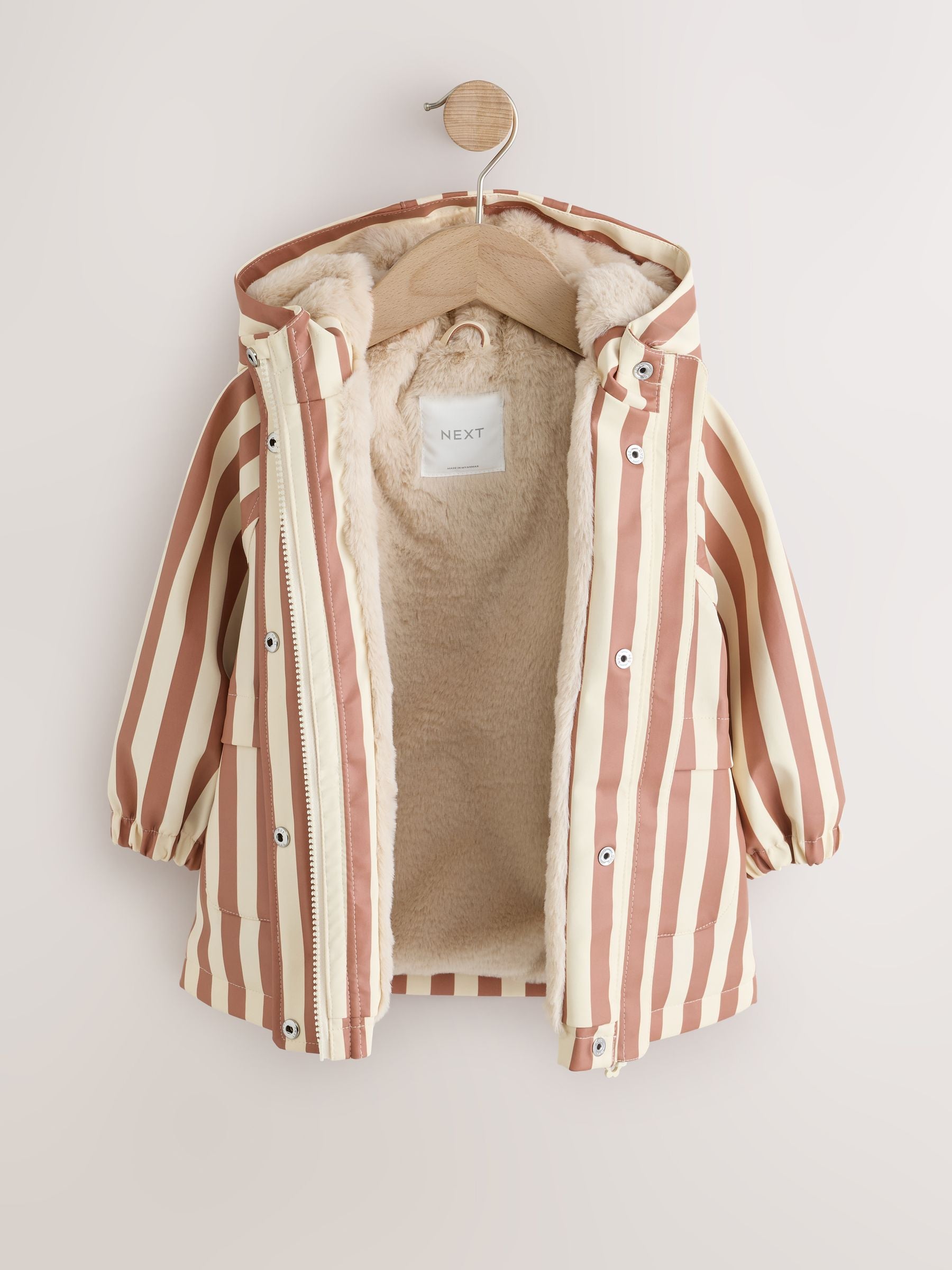 Dsiney Kidz - Rust and Cream Stripe Waterproof Faux Fur Lined Jacket (12mths-7yrs) image 7