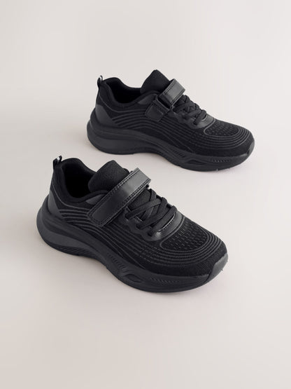 Black/Black Wide Fit (G) Elastic Lace-Up Trainers image 1