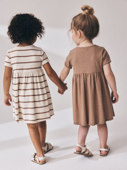Brown Short Sleeve Ribbed Dresses 2 Pack (3mths-7yrs) image 2