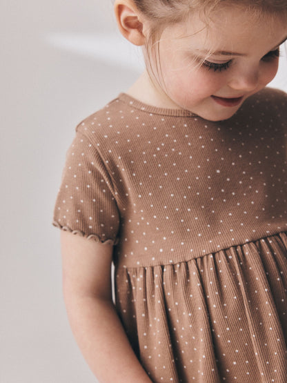 Brown Short Sleeve Ribbed Dresses 2 Pack (3mths-7yrs) image 3