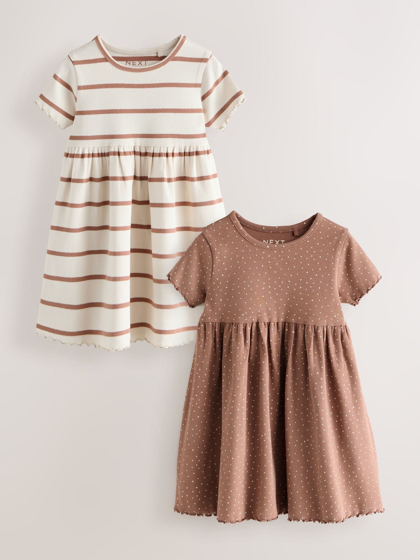 Brown Short Sleeve Ribbed Dresses 2 Pack (3mths-7yrs) image 4