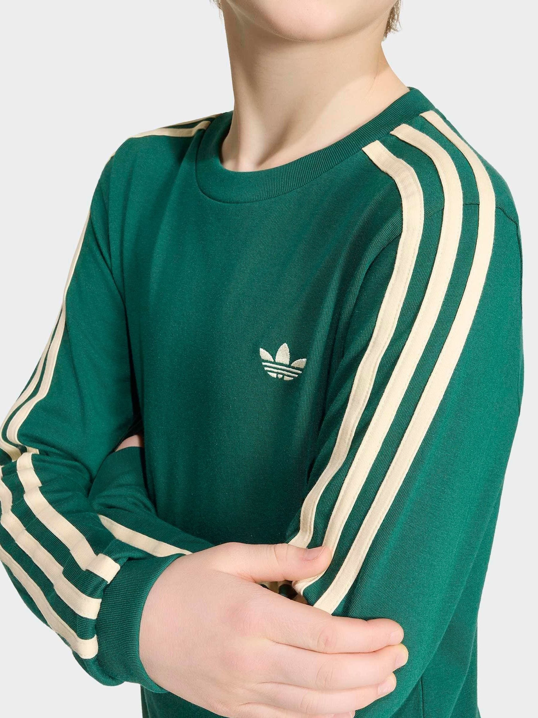Dsiney Kidz - adidas Originals Green 3-Stripe Long Sleeve T-Shirt image 5