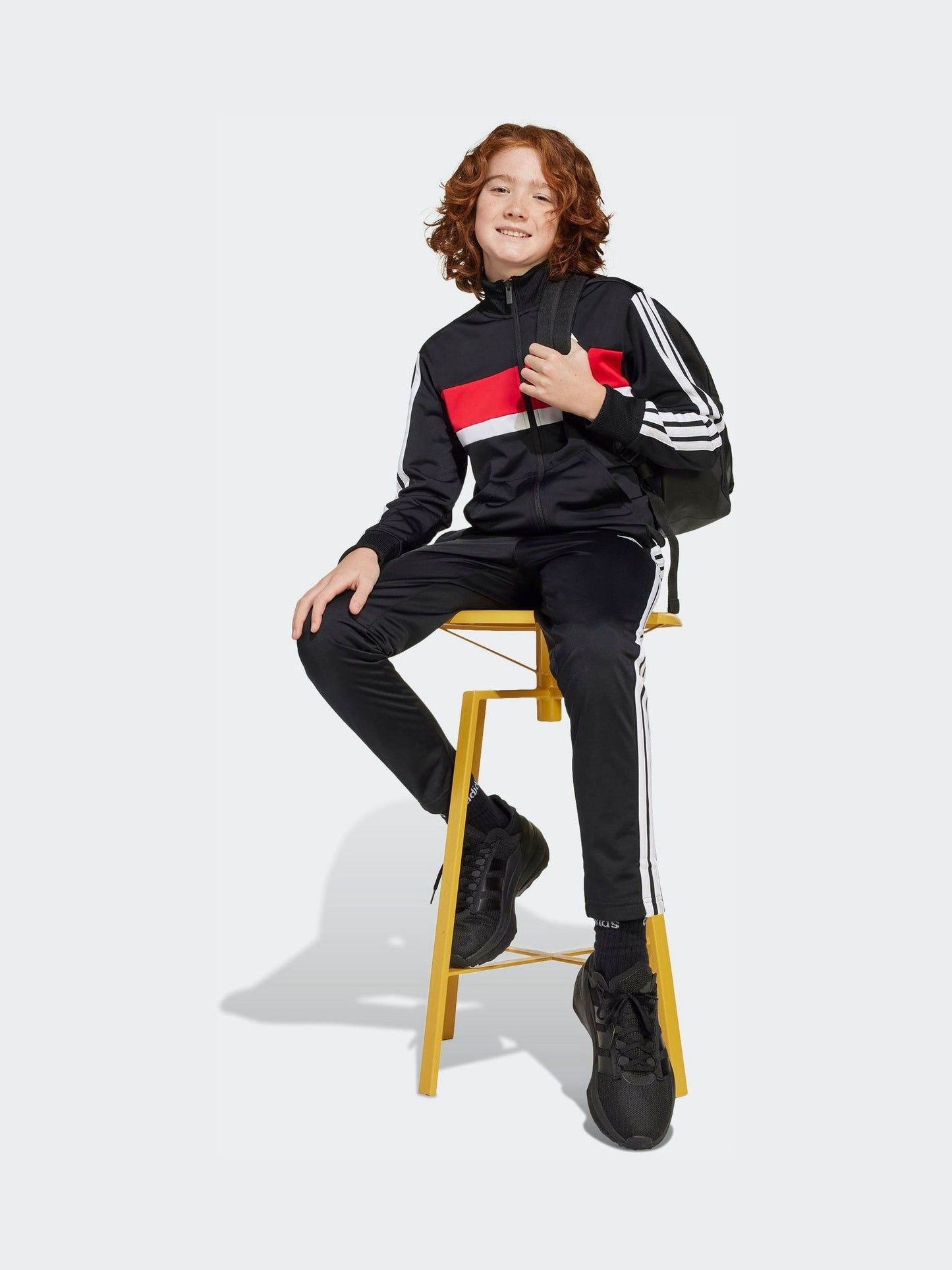 Dsiney Kidz - adidas Black/Red Essentials Tiberio 3-Stripes Tricot Tracksuit image 3