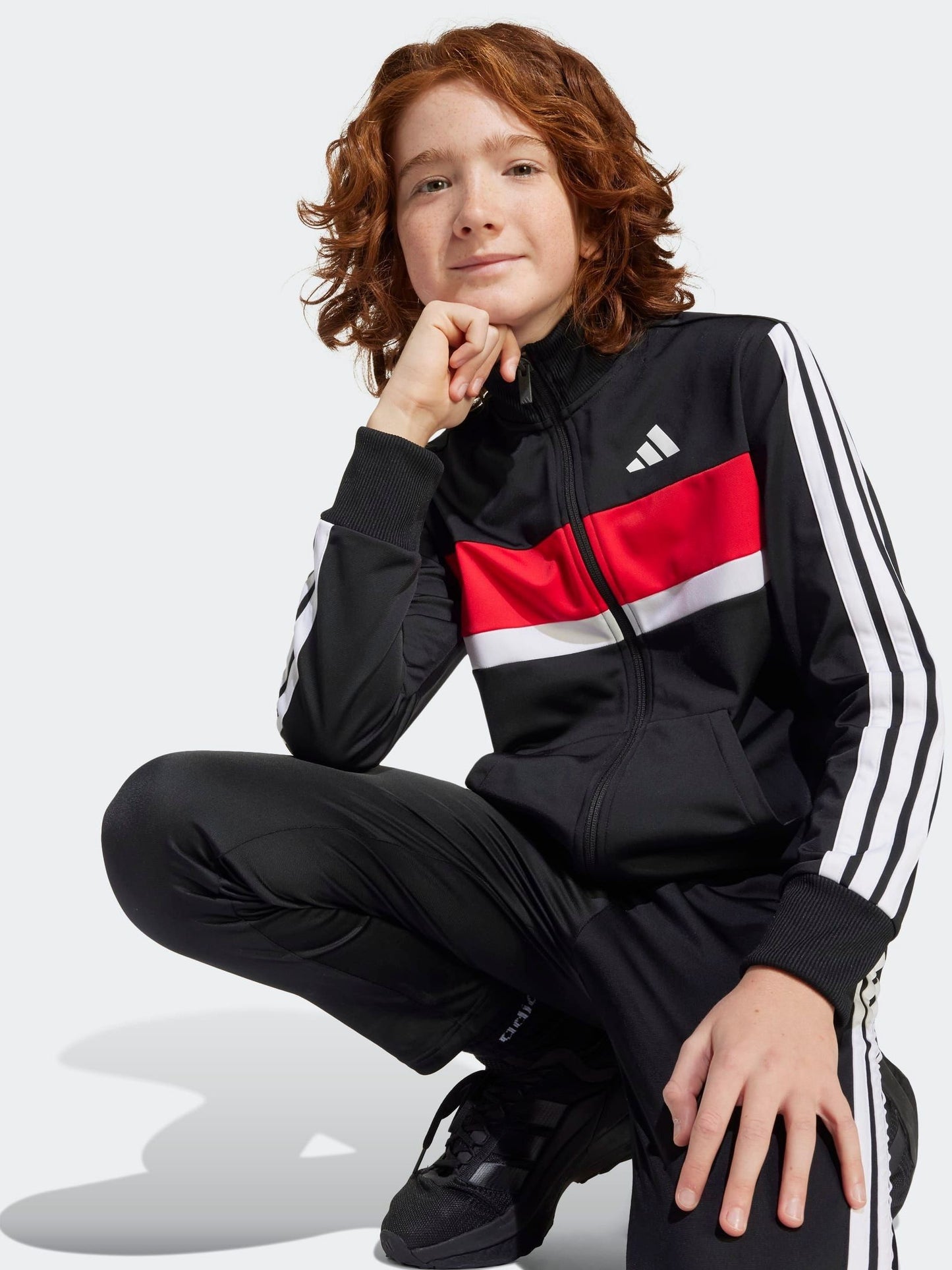 Dsiney Kidz - adidas Black/Red Essentials Tiberio 3-Stripes Tricot Tracksuit image 5