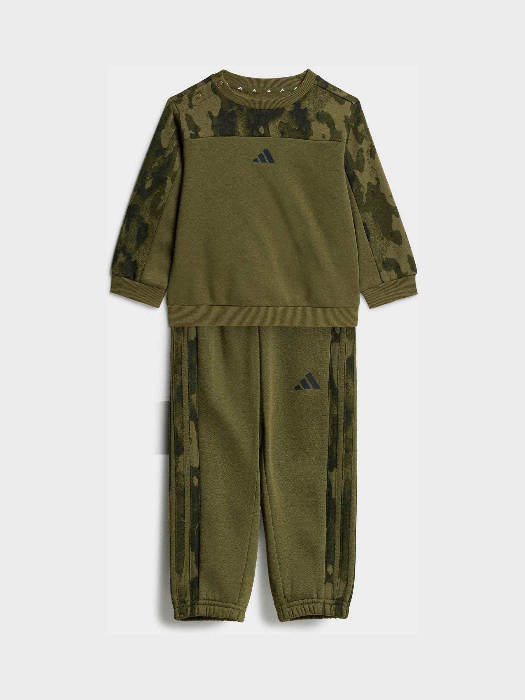adidas Green Seasonal Essentials Camo Fleece Sweat Top and Joggers Set image 1