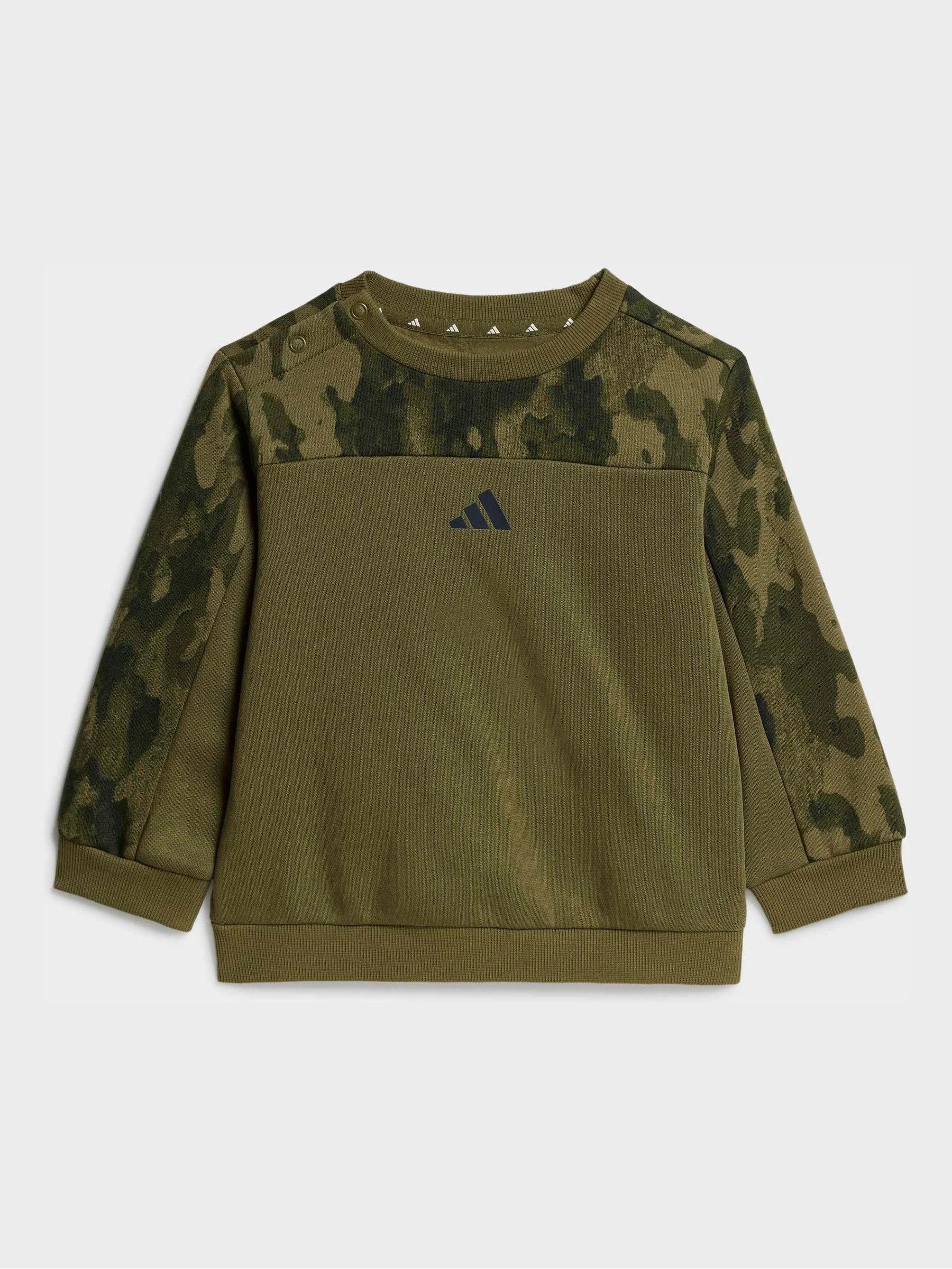 adidas Green Seasonal Essentials Camo Fleece Sweat Top and Joggers Set image 2