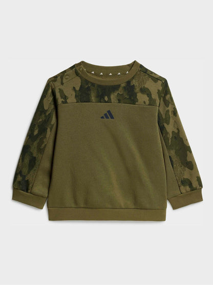 adidas Green Seasonal Essentials Camo Fleece Sweat Top and Joggers Set image 2